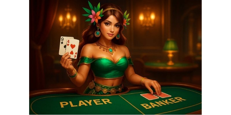 Dealer phát bài baccarat trực tiếp tại KuCasino, không gian như tại sòng bài thật