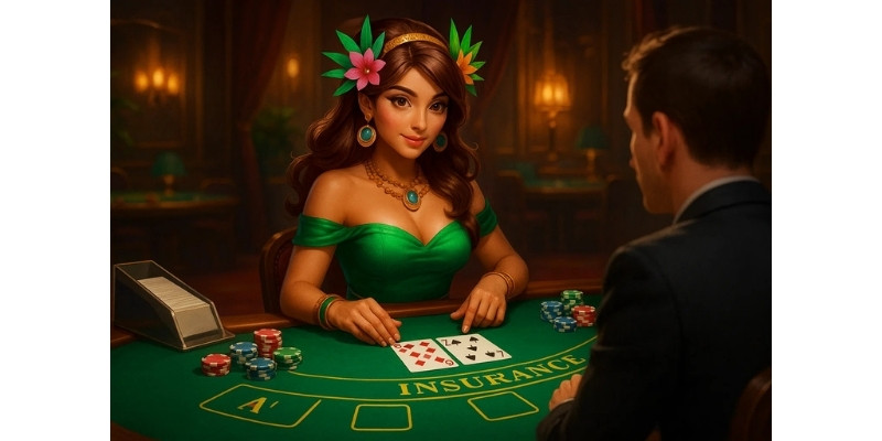 Người chơi cân nhắc bước tiếp theo tại bàn Blackjack KuCasino